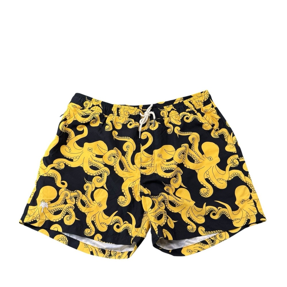 OAS Black Yellow Octopus Squid AOP Mesh Lined Mens Swim Trunks Size 2XL
